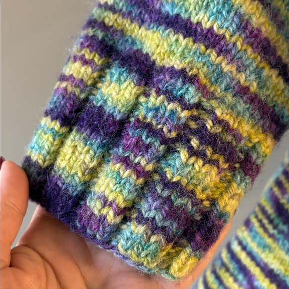 Multicolor HAND KNIT open front chunky cardigan 3/4 sleeve grandma vibe Med - Picture 4 of 10